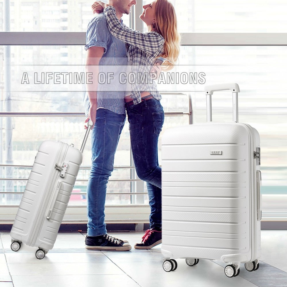 K2091L - KONO MULTI TEXTURE HARD SHELL PP SUITCASE 3 PIECES SET - CLASSIC COLLECTION - WHITE