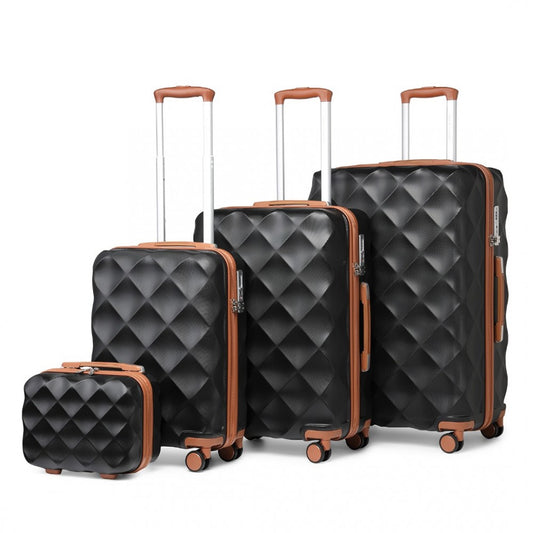 K2395L - BRITISH TRAVELLER ULTRALIGHT ABS AND POLYCARBONATE BUMPY DIAMOND 4 PCS LUGGAGE SET WITH TSA LOCK - BLACK AND BROWN