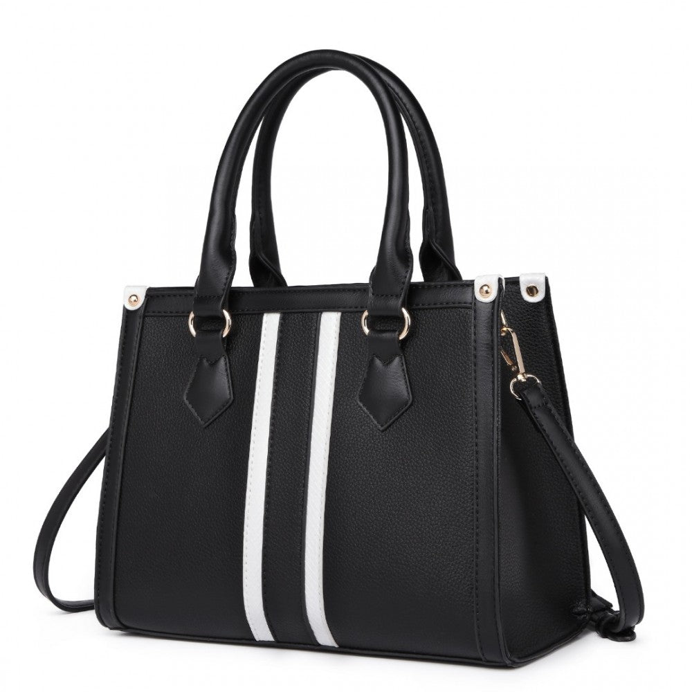 LT2203 - MISS LULU WHITE STRIPED COMMUTER ELEGANT CROSS BODY TOTE BAG - BLACK