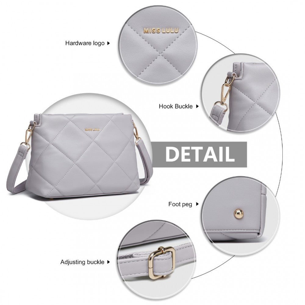 LB2237 - MISS LULU PU LEATHER RHOMBUS SHOULDER BAG - LIGHT GREY