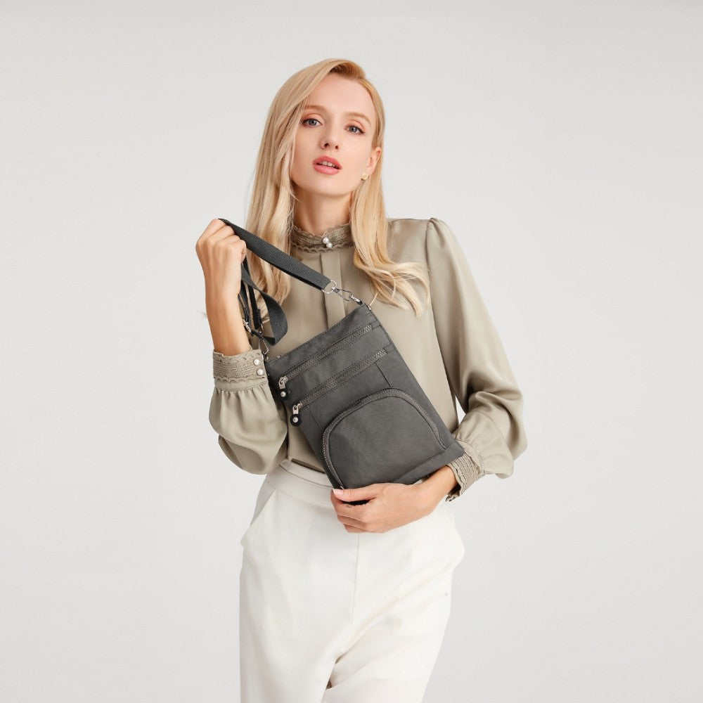 EB2228 - KONO CASUAL MULTI POCKET RFID BLOCKING CROSS BODY BAG - GREY