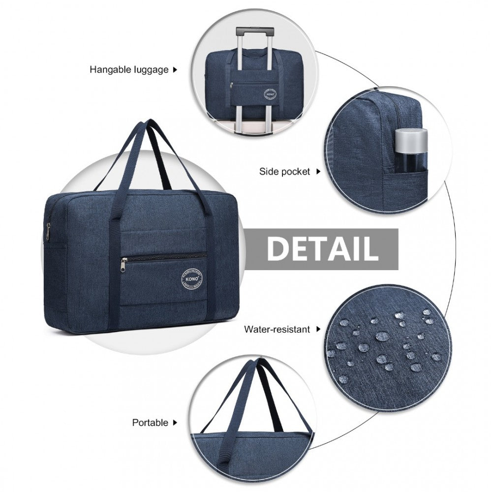 EQ2256 - KONO FOLDABLE WATERPROOF STORAGE TRAVEL HANDBAG - NAVY