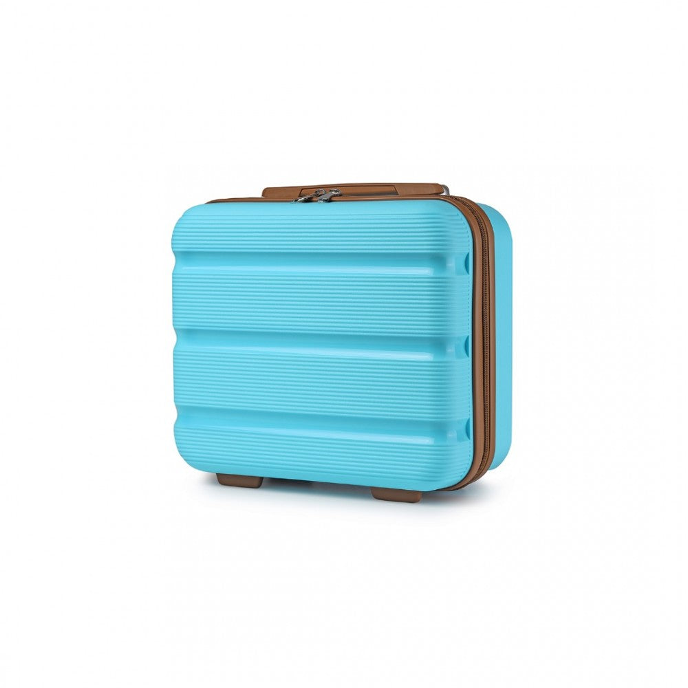 K2092L - KONO 14 INCH BRIGHT HARD SHELL PP VANITY CASE - BLUE AND BROWN