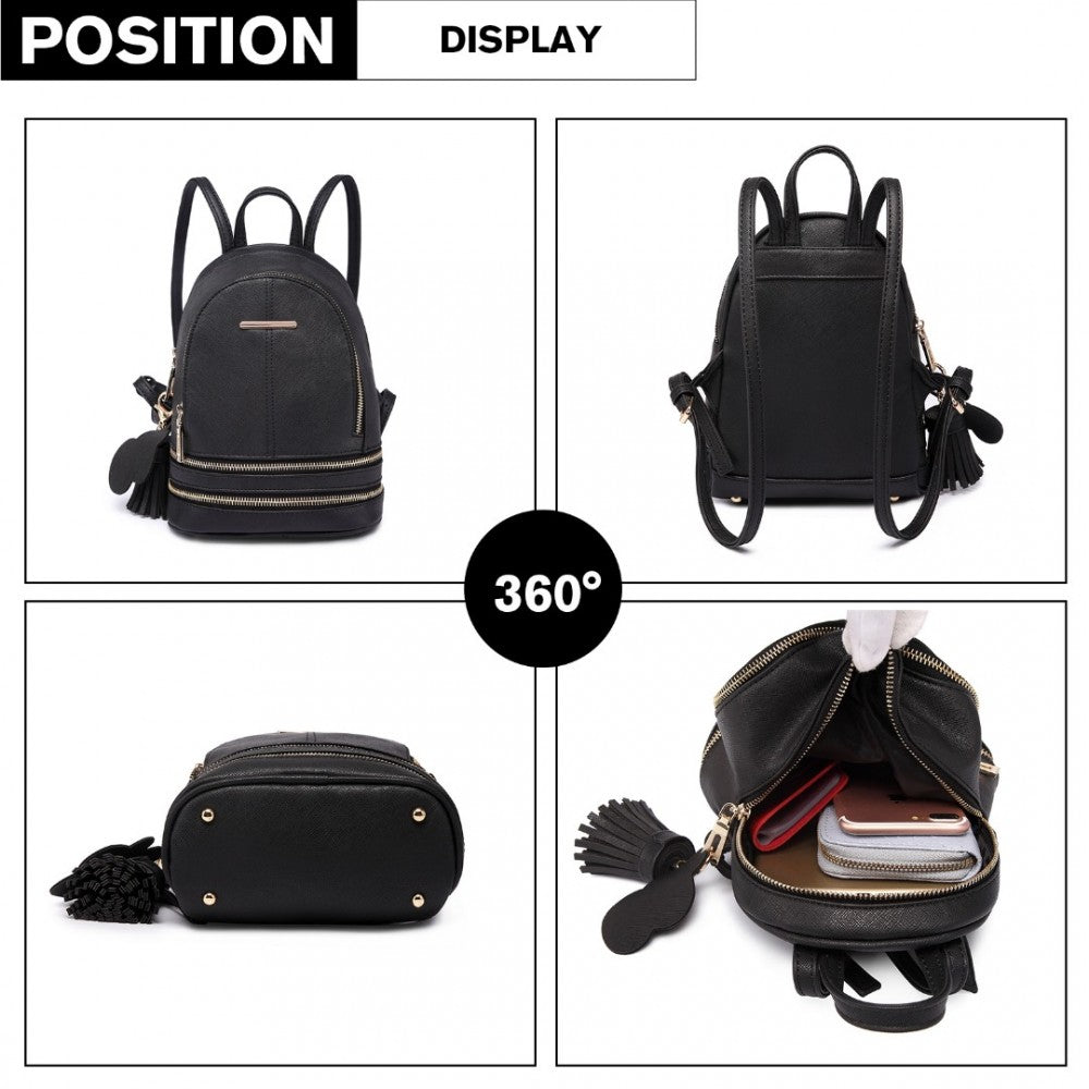 LT1705 - MISS LULU PU LEATHER LOOK SMALL FASHION BACKPACK - BLACK