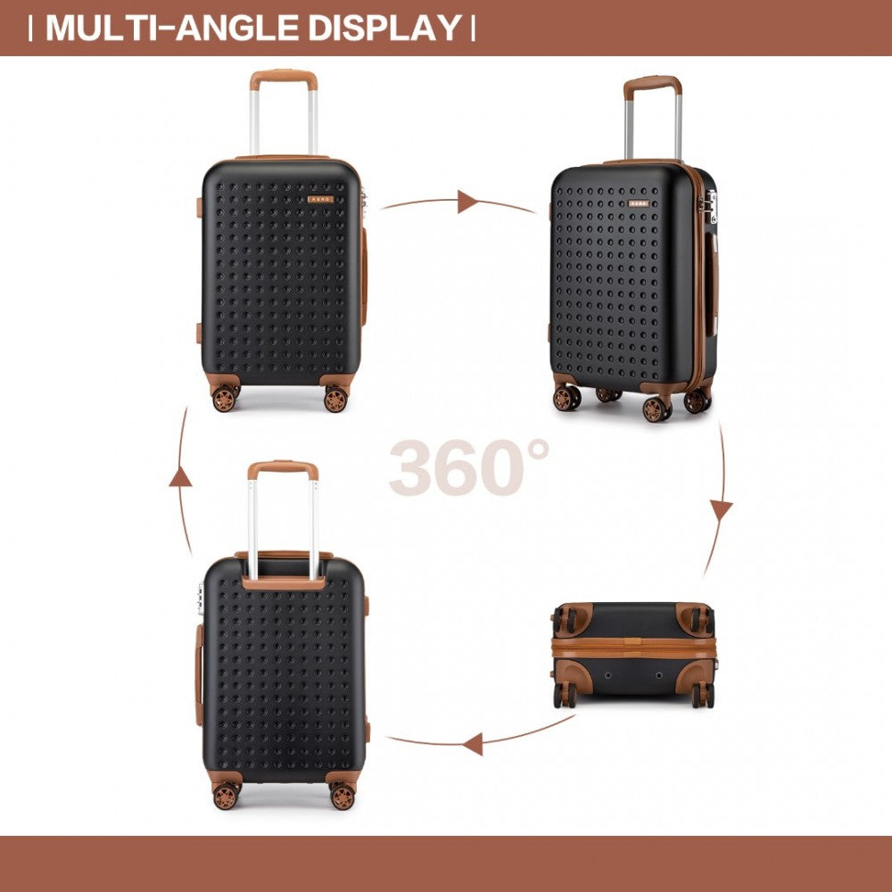 KSK2486 - KONO STYLISH ABS+PC 28 INCH POLKA DOT HARD SHELL SUITCASE WITH TSA LOCK - BLACK AND BROWN