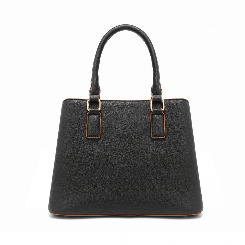 LT2352 - MISS LULU MODERN ELEGANCE PU LEATHER LADY'S TOTE - BLACK AND BROWN