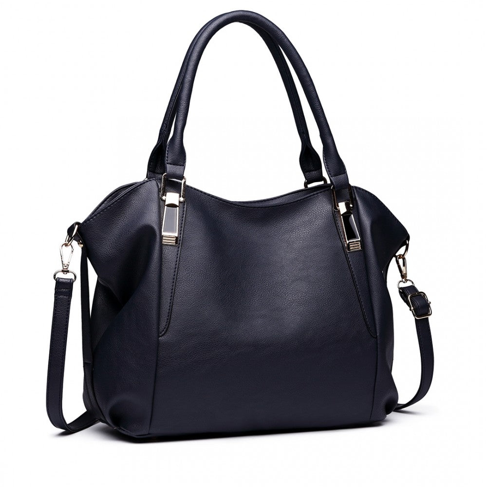 S1716 - MISS LULU SOFT LEATHER ELEGANT SIMPLE SHOULDER BAG - NAVY