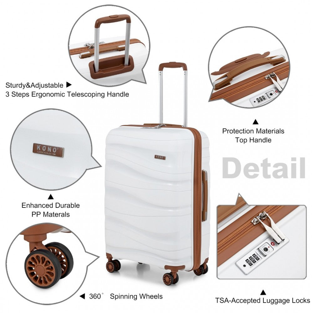 K2094L - KONO 28 INCH LIGHTWEIGHT POLYPROPYLENE HARD SHELL SUITCASE WITH TSA LOCK - CREAM