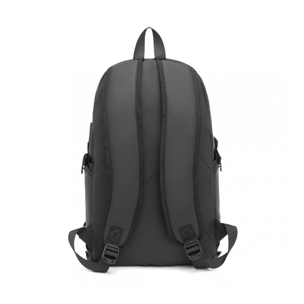 EM2349 - KONO PVC COATED WATER-RESISTANT TECH BACKPACK WITH USB CHARGING PORT - BLACK