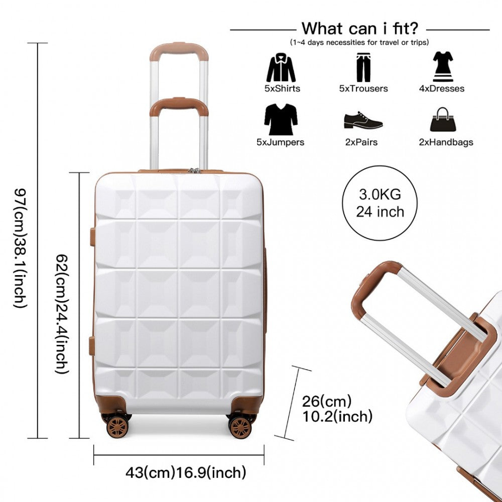 K2292L - KONO 24 INCH LIGHTWEIGHT HARD SHELL ABS SUITCASE WITH TSA LOCK - WHITE