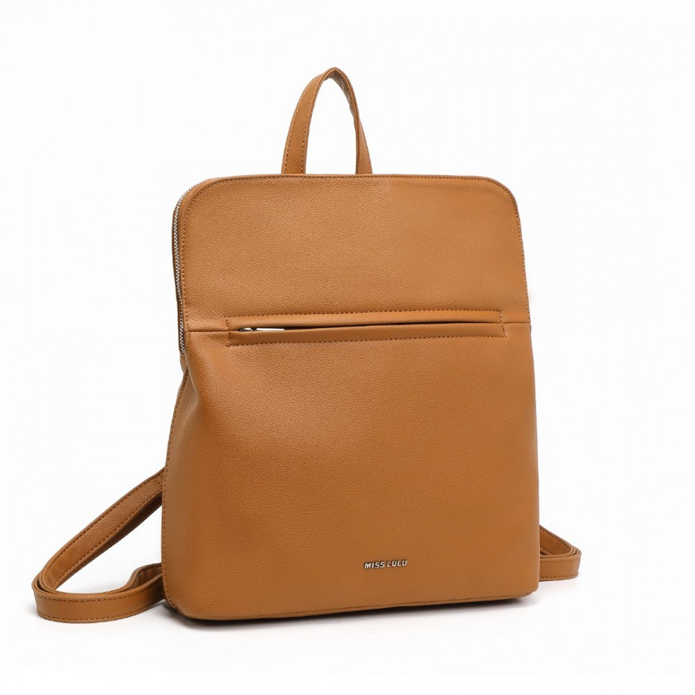 LT2354 - MISS LULU CHIC MINIMALIST PU LEATHER BACKPACK - BROWN