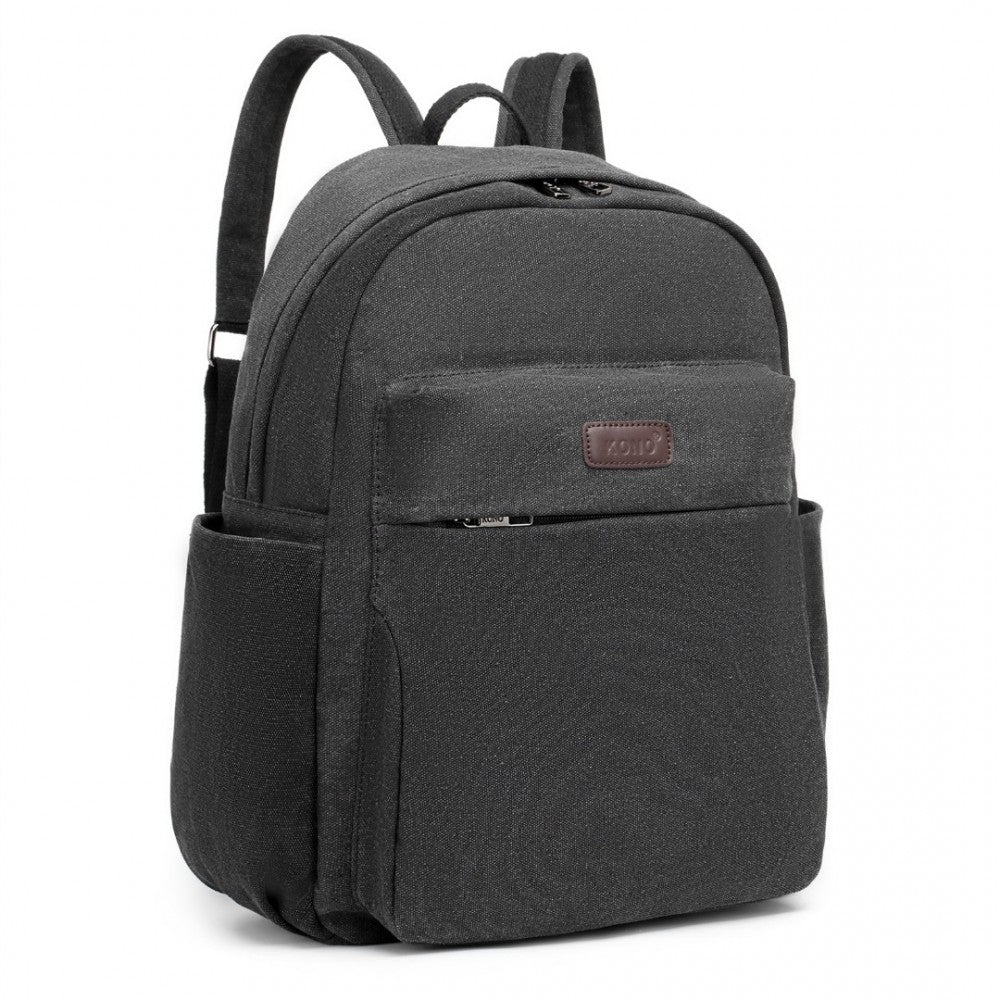 EB2234 - KONO CANVAS LIGHTWEIGHT CASUAL SCHOOL BACKPACK - BLACK