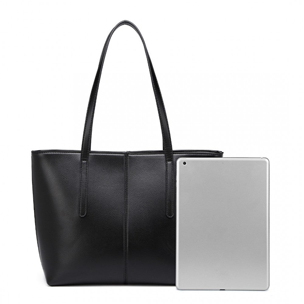 LG2062 - MISS LULU LEATHER LOOK SIMPLE CASUAL TOTE BAG - BLACK