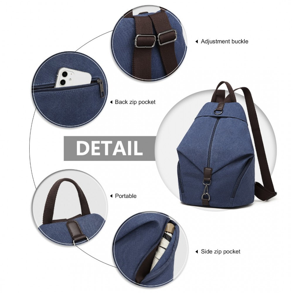 EB2044 - KONO FASHION ANTI-THEFT CANVAS BACKPACK - NAVY