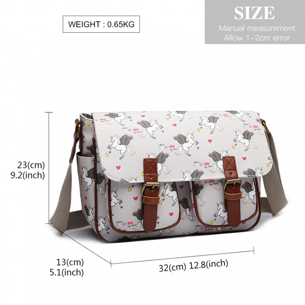 L1107 UN - MISS LULU MATTE OILCLOTH UNICORN SATCHEL - GREY