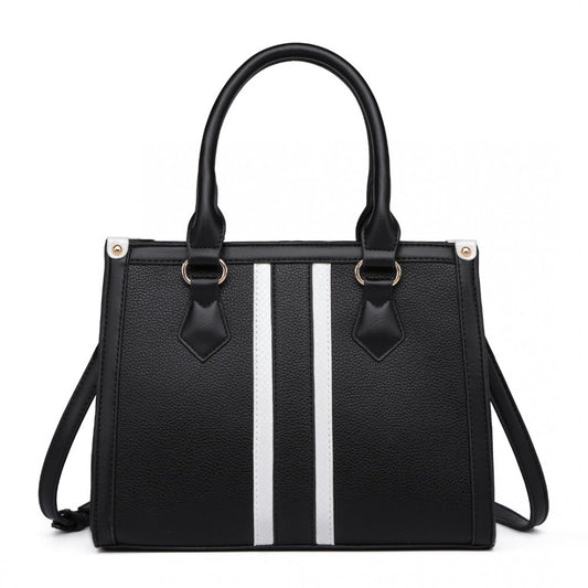 LT2203 - MISS LULU WHITE STRIPED COMMUTER ELEGANT CROSS BODY TOTE BAG - BLACK