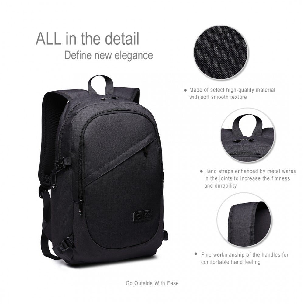 E6715 - KONO BUSINESS LAPTOP BACKPACK WITH USB CHARGING PORT - BLACK