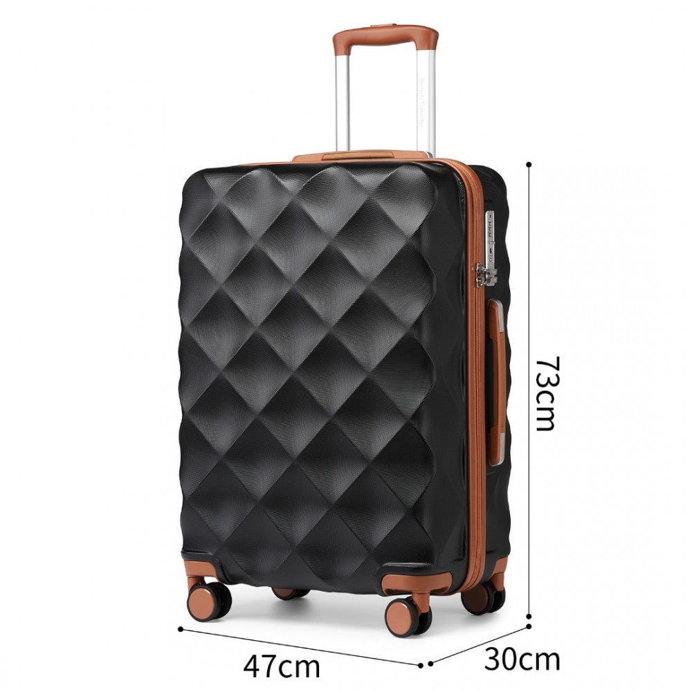 K2395L - BRITISH TRAVELLER 28 INCH ULTRALIGHT ABS AND POLYCARBONATE BUMPY DIAMOND SUITCASE WITH TSA LOCK - BLACK AND BROWN