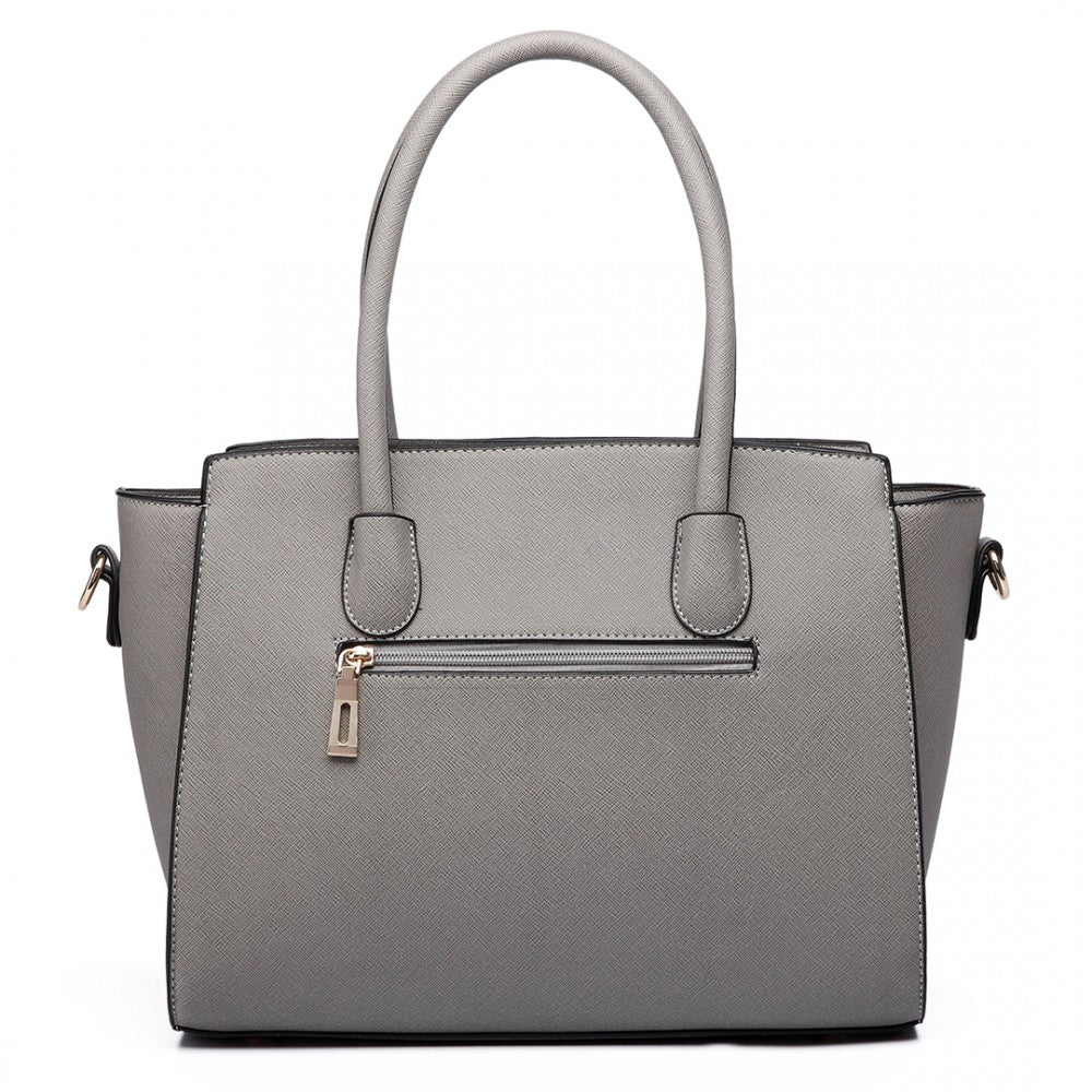 LT6627 - MISS LULU FAUX LEATHER LARGE WINGED TOTE BAG HANDBAG GREY