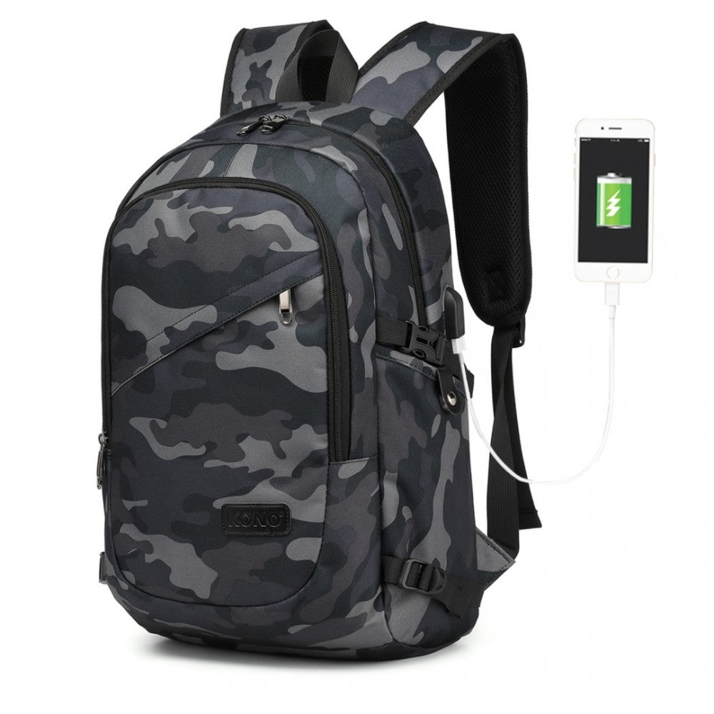 E6715 - KONO BUSINESS LAPTOP BACKPACK WITH USB CHARGING PORT - CAMO