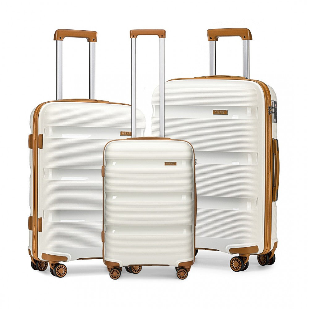 K2092L - KONO BRIGHT HARD SHELL PP SUITCASE 3 PIECES SET - CLASSIC COLLECTION - CREAM