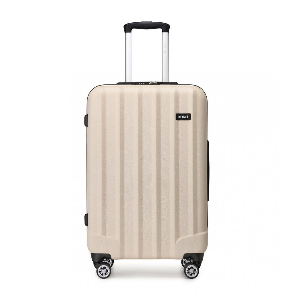 K1773-1L - KONO 28 INCH STRIPED ABS HARD SHELL LUGGAGE WITH 360-DEGREE SPINNER WHEELS - BEIGE