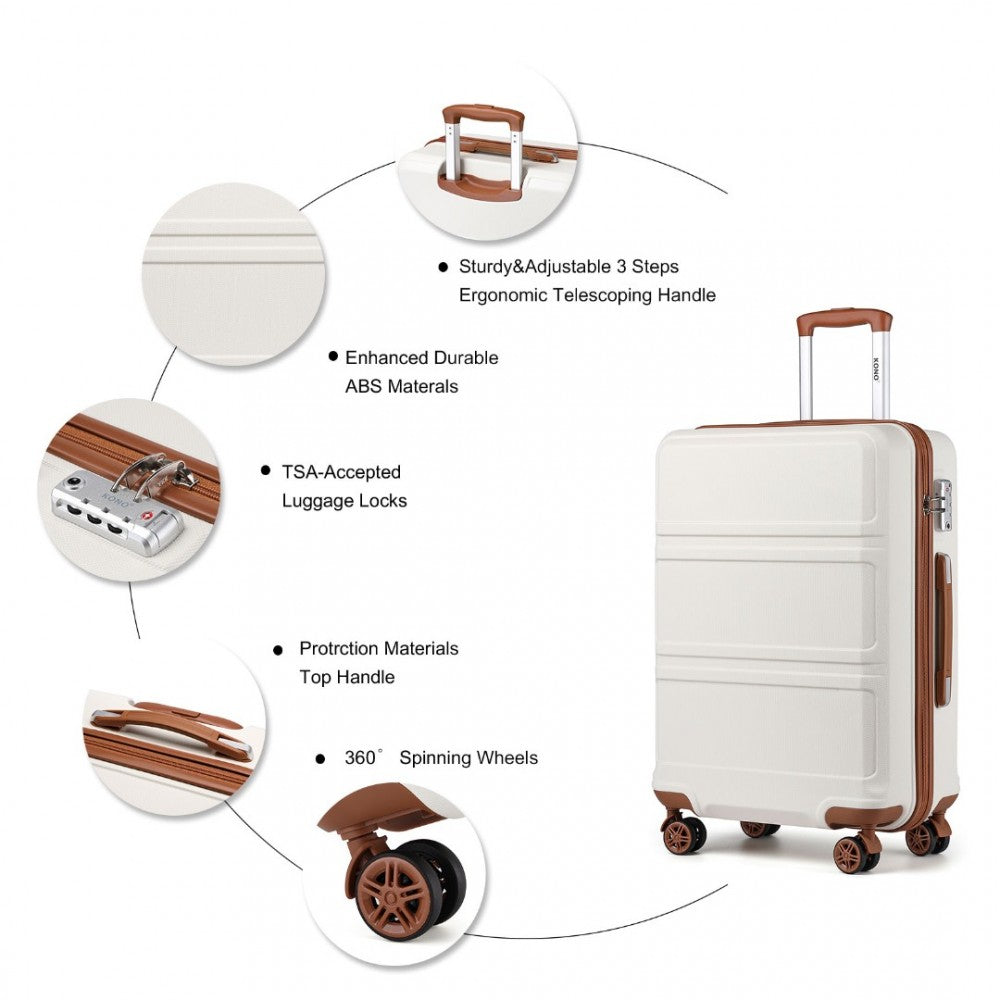 K1871-1L - KONO ABS 24 INCH SCULPTED HORIZONTAL DESIGN SUITCASE - CREAM