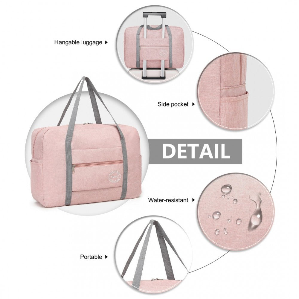 EQ2256 - KONO FOLDABLE WATERPROOF STORAGE TRAVEL HANDBAG - PINK