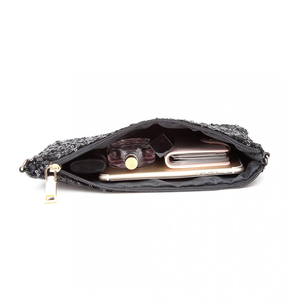 LH1765 - MISS LULU SEQUINS CLUTCH EVENING BAG - BLACK