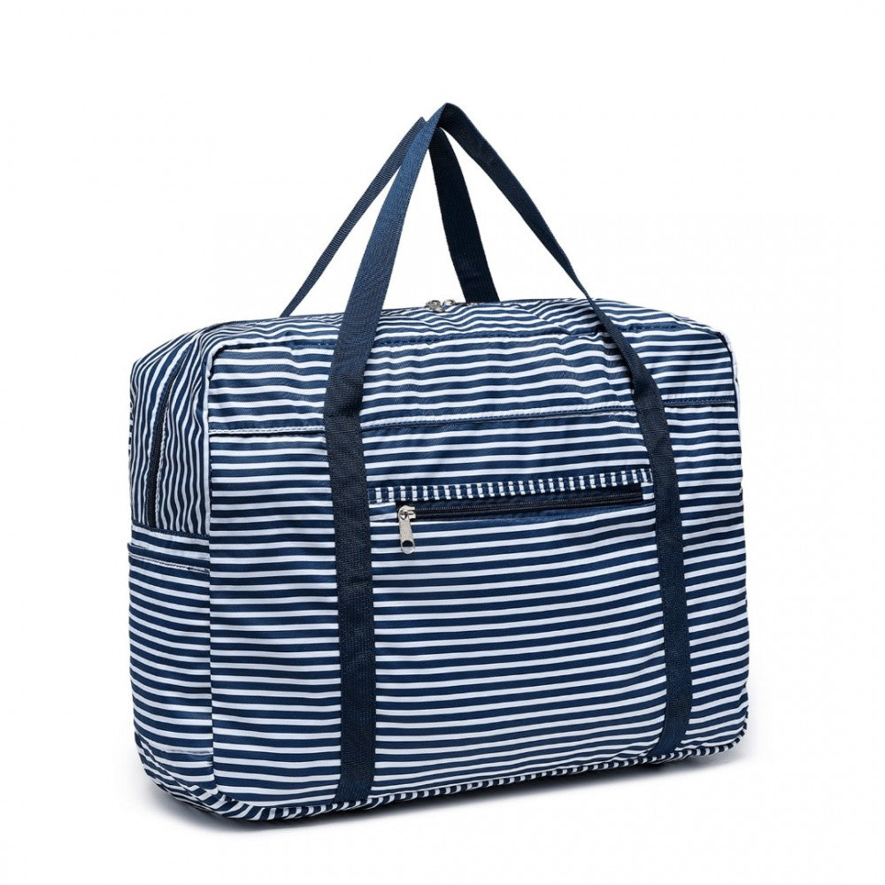 EQ2308S - KONO FOLDABLE WATERPROOF STORAGE CABIN TRAVEL HANDBAG STRIPED PRINT - NAVY