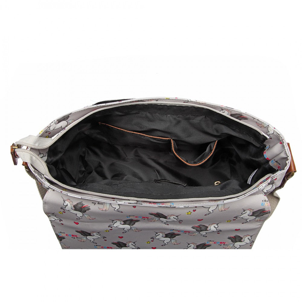 L1107 UN - MISS LULU MATTE OILCLOTH UNICORN SATCHEL - GREY