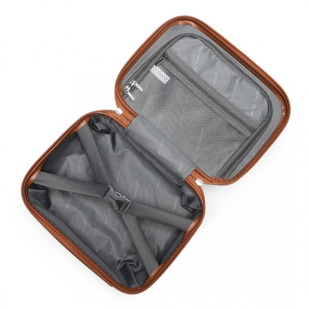 K2395L - BRITISH TRAVELLER 13 INCH ULTRALIGHT ABS AND POLYCARBONATE VANITY CASE - BLACK AND BROWN