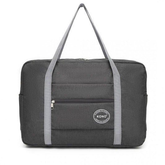 EQ2256 - KONO FOLDABLE WATERPROOF STORAGE TRAVEL HANDBAG - DARK GREY