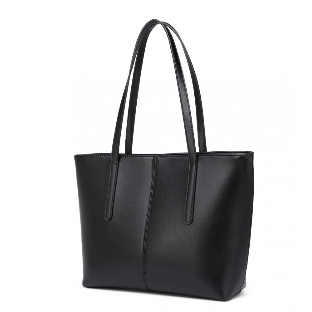 LG2062 - MISS LULU LEATHER LOOK SIMPLE CASUAL TOTE BAG - BLACK