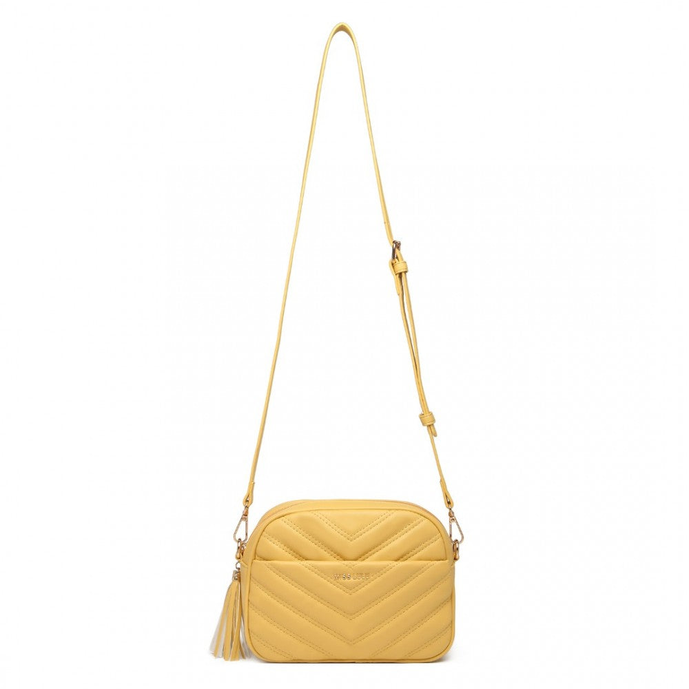 LA2119-1 - MISS LULU LIGHTWEIGHT QUILTED LEATHER CROSS BODY BAG - YELLOW