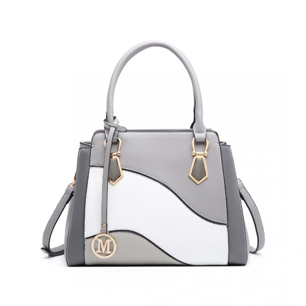 LG2254 - MISS LULU PRETTY COLOUR COMBINATION LEATHER HANDBAG TOTE BAG - GREY