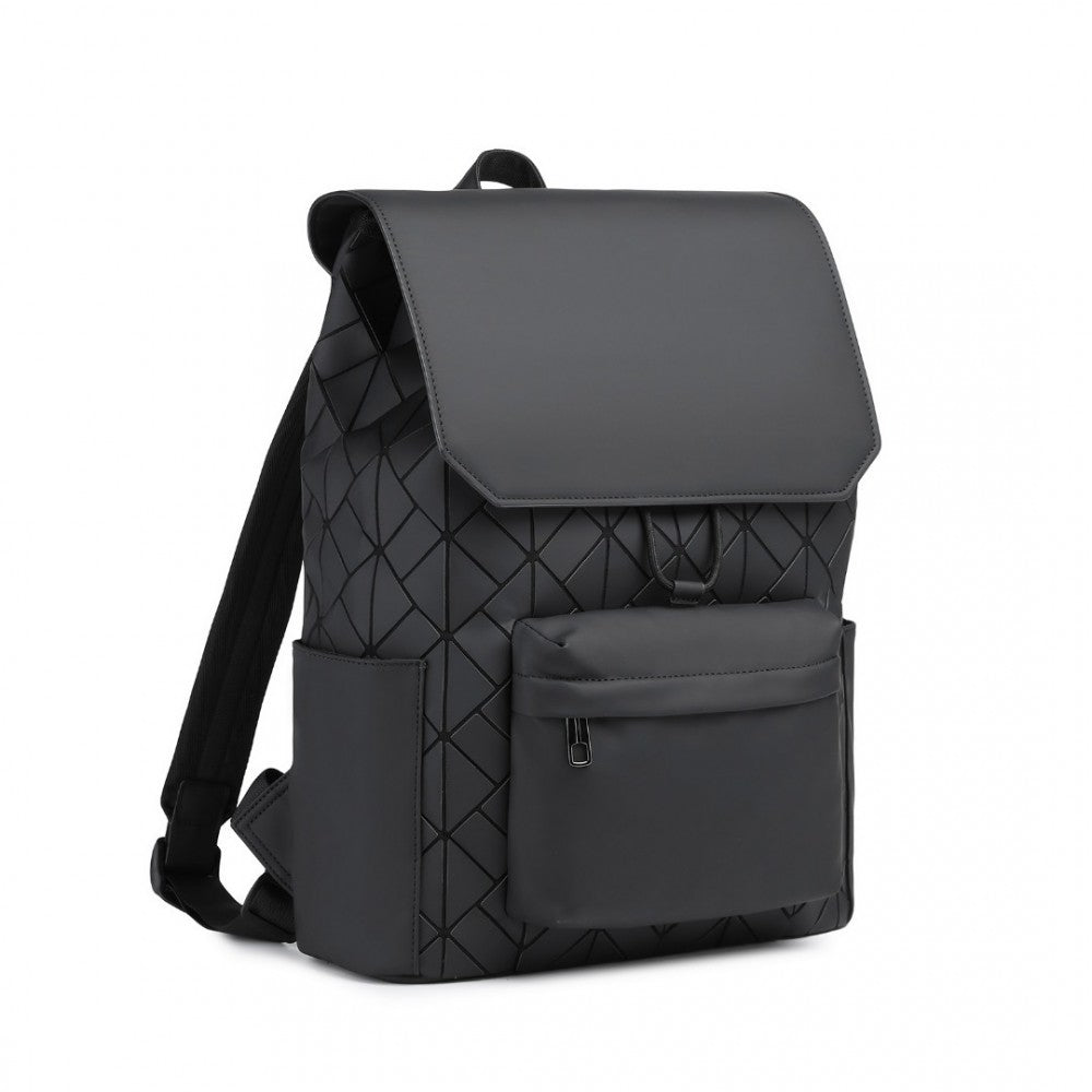 ET2417 - KONO WATER-RESISTANT URBAN GEOMETRIC BACKPACK WITH LAPTOP COMPARTMENT - BLACK