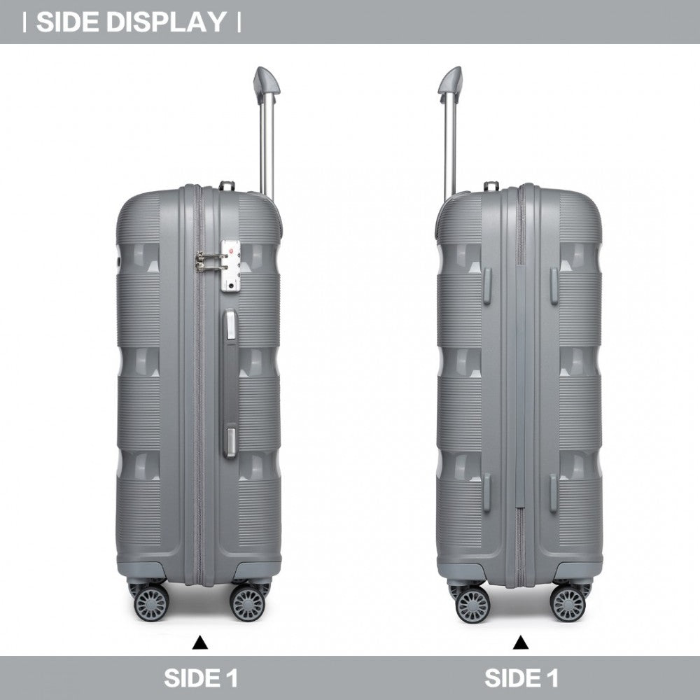 K2092L - KONO 24 INCH BRIGHT HARD SHELL PP SUITCASE - CLASSIC COLLECTION - GREY