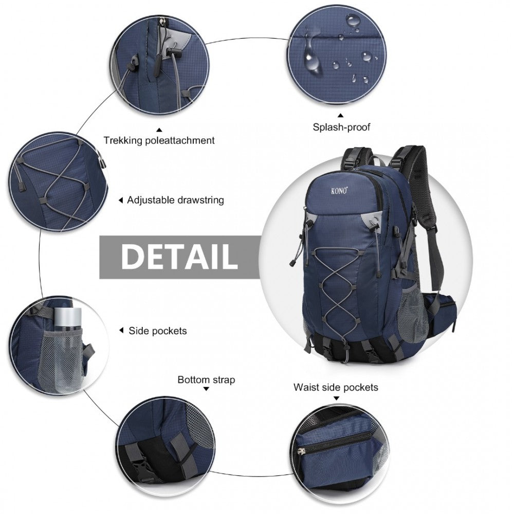 EQ2238 - KONO MULTI FUNCTIONAL OUTDOOR HIKING BACKPACK WITH RAIN COVER - NAVY