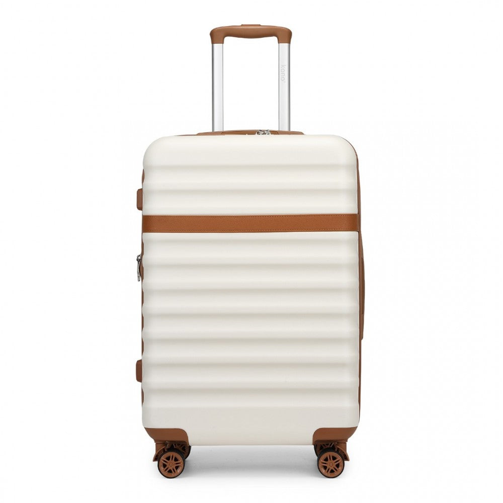 KSK2484 - KONO 24 INCH EXPANDABLE LIGHTWEIGHT HARD SHELL ABS+PC CHECK-IN SUITCASE WITH TSA LOCK IDEAL FOR EXTENDED TRIPS AND SECURE TRAVEL - CREAM AND BROWN