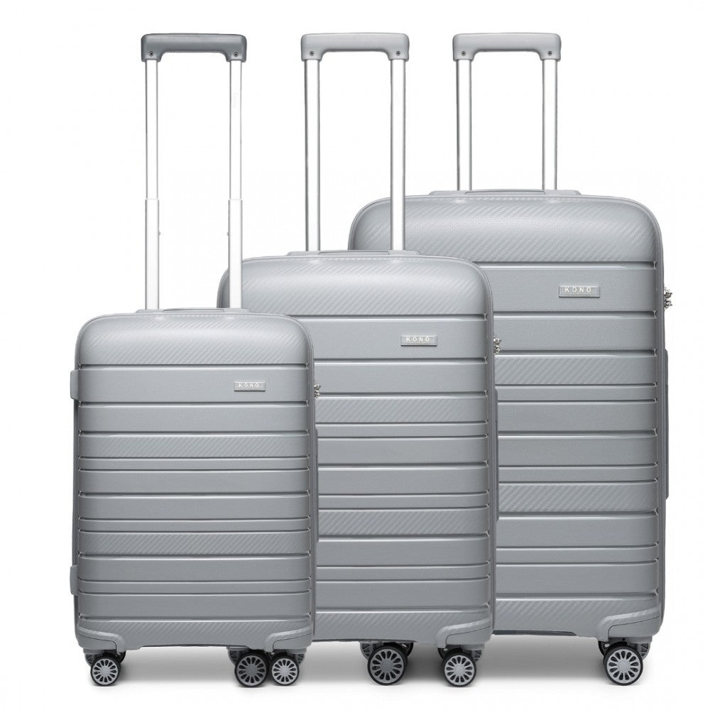 K2091L - KONO MULTI TEXTURE HARD SHELL PP SUITCASE 3 PIECES SET - CLASSIC COLLECTION - GREY