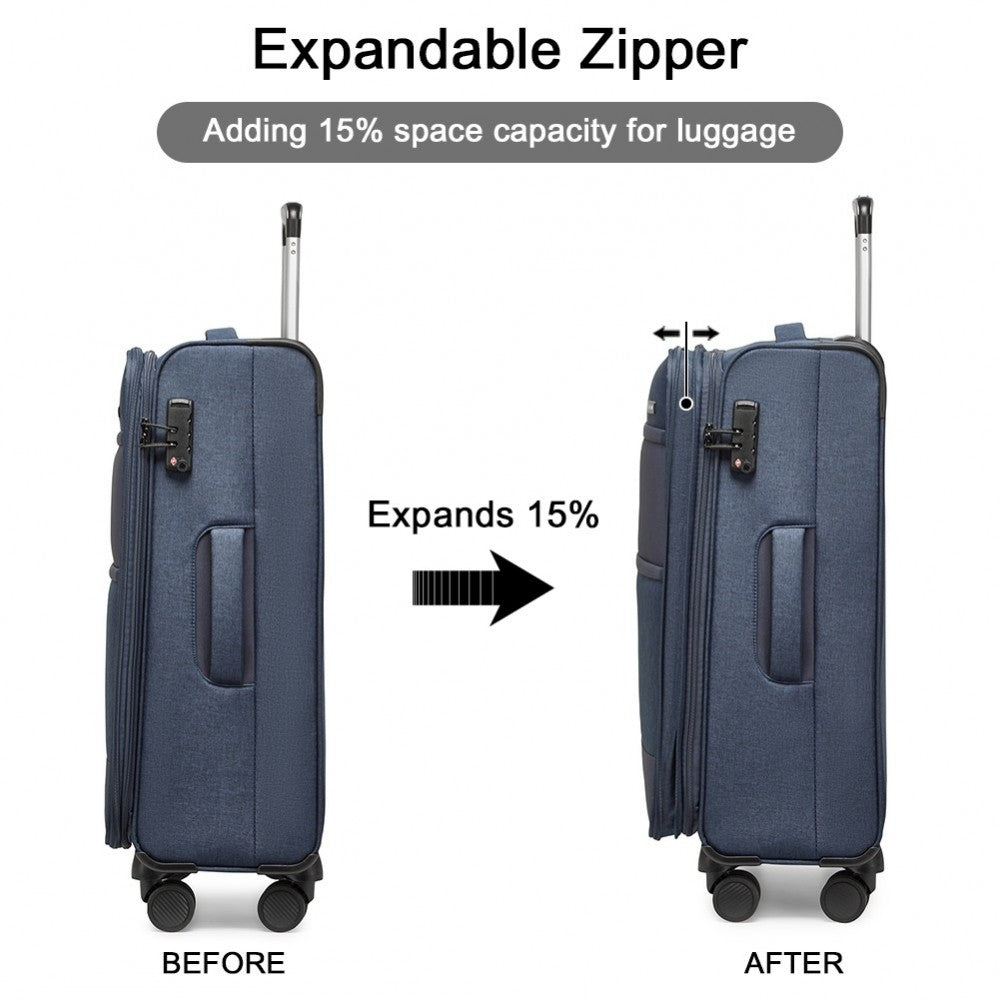 K2397L - BRITISH TRAVELLER 3-PIECE LIGHTWEIGHT SOFT SHELL LUGGAGE SET WITH TSA LOCKS - NAVY