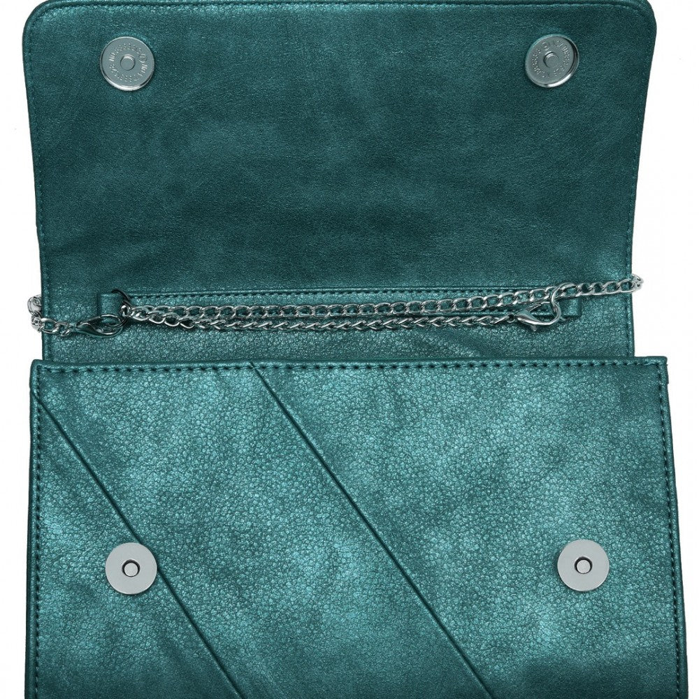 EH2257 - MISS LULU STYLISH TWILL CLUTCH LEATHER CHAIN EVENING BAG - GREEN