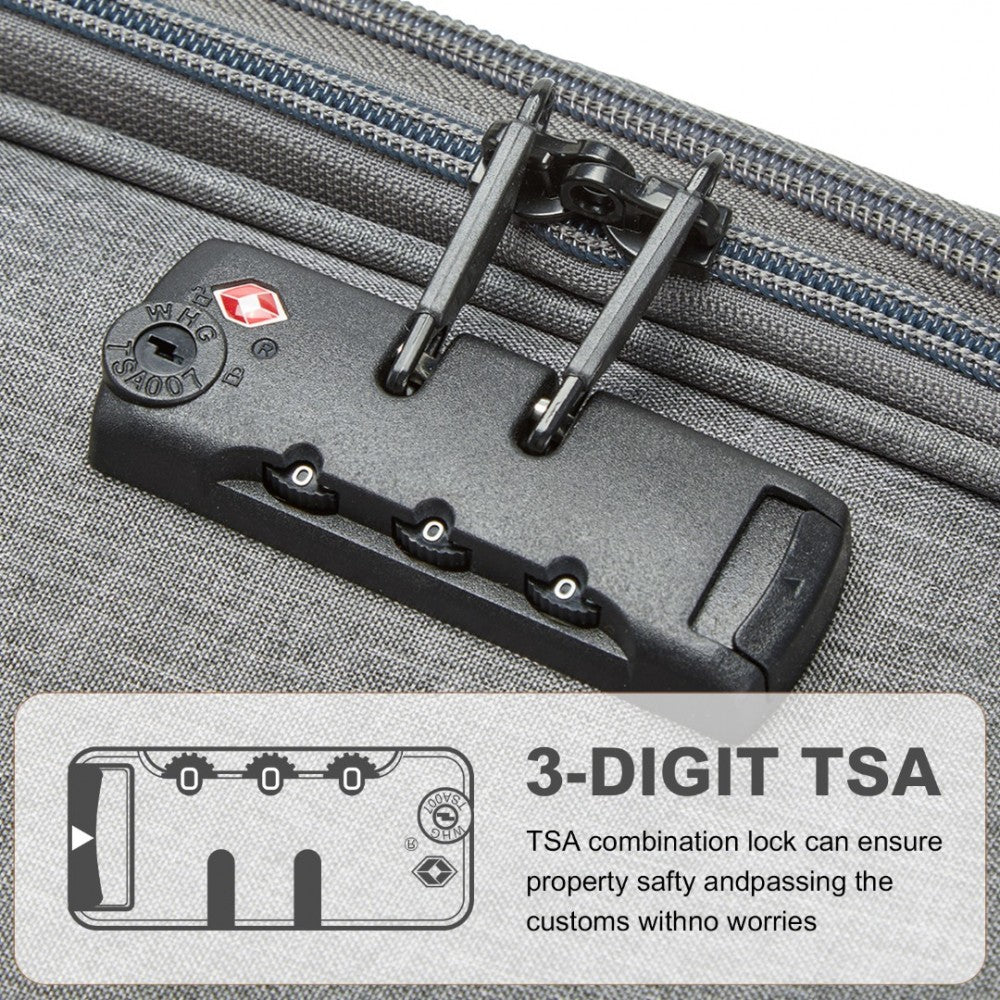 K2397L - BRITISH TRAVELLER 3-PIECE LIGHTWEIGHT SOFT SHELL LUGGAGE SET WITH TSA LOCKS - GREY