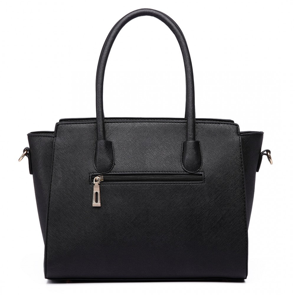 LT6627 - MISS LULU FAUX LEATHER LARGE WINGED TOTE BAG HANDBAG BLACK