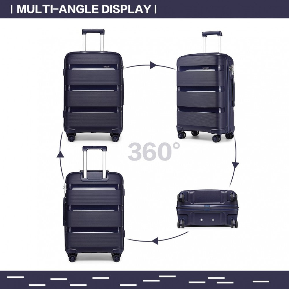 K2092L - KONO 24 INCH BRIGHT HARD SHELL PP SUITCASE - CLASSIC COLLECTION - NAVY