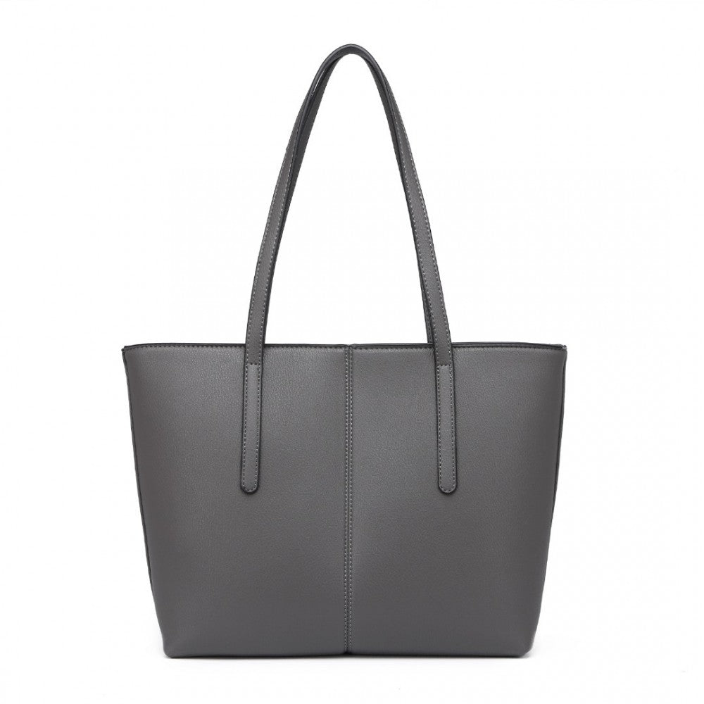 LG2062 - MISS LULU LEATHER LOOK SIMPLE CASUAL TOTE BAG - GREY