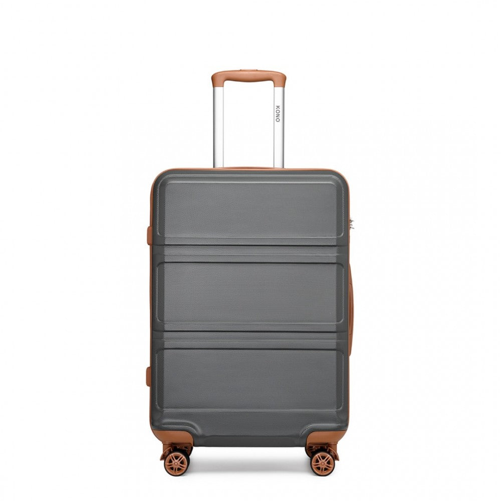 K1871-1L - KONO ABS 28 INCH SCULPTED HORIZONTAL DESIGN SUITCASE - GREY AND BROWN