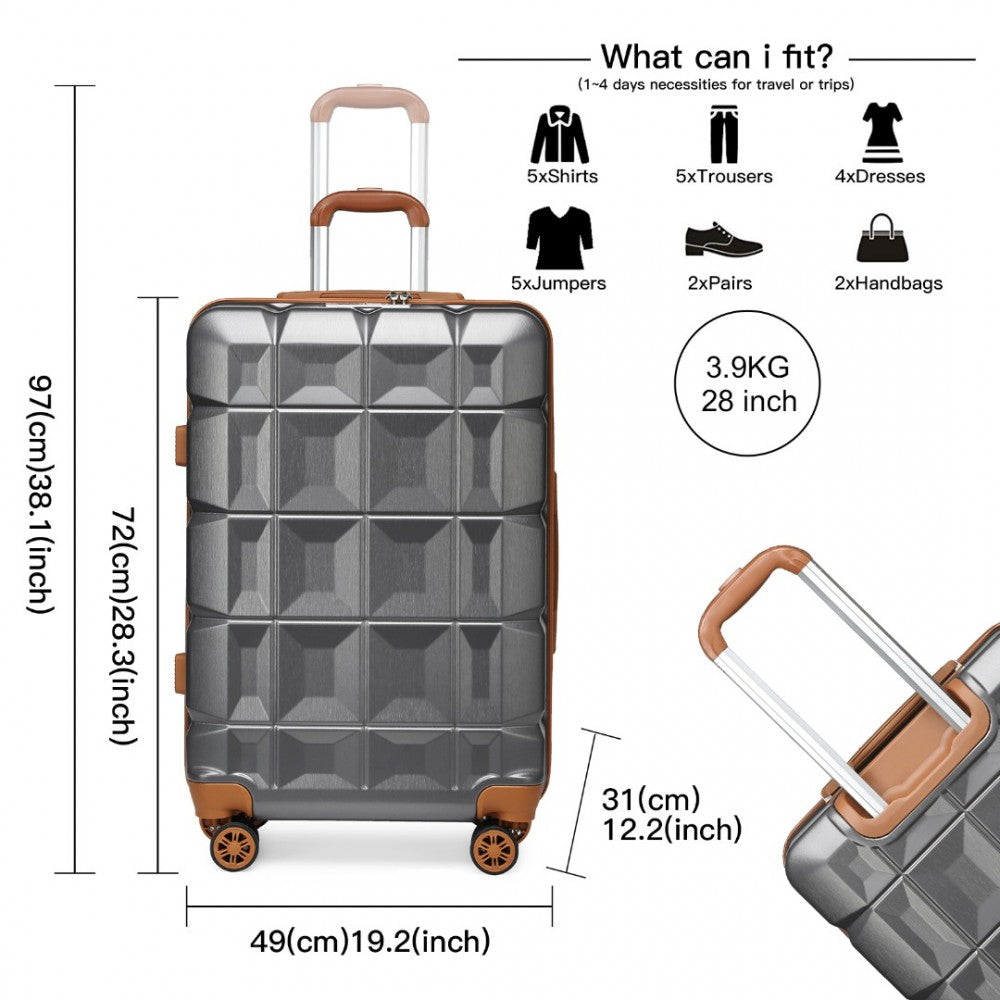 K2292L - KONO 28 INCH LIGHTWEIGHT HARD SHELL ABS SUITCASE WITH TSA LOCK - GREY