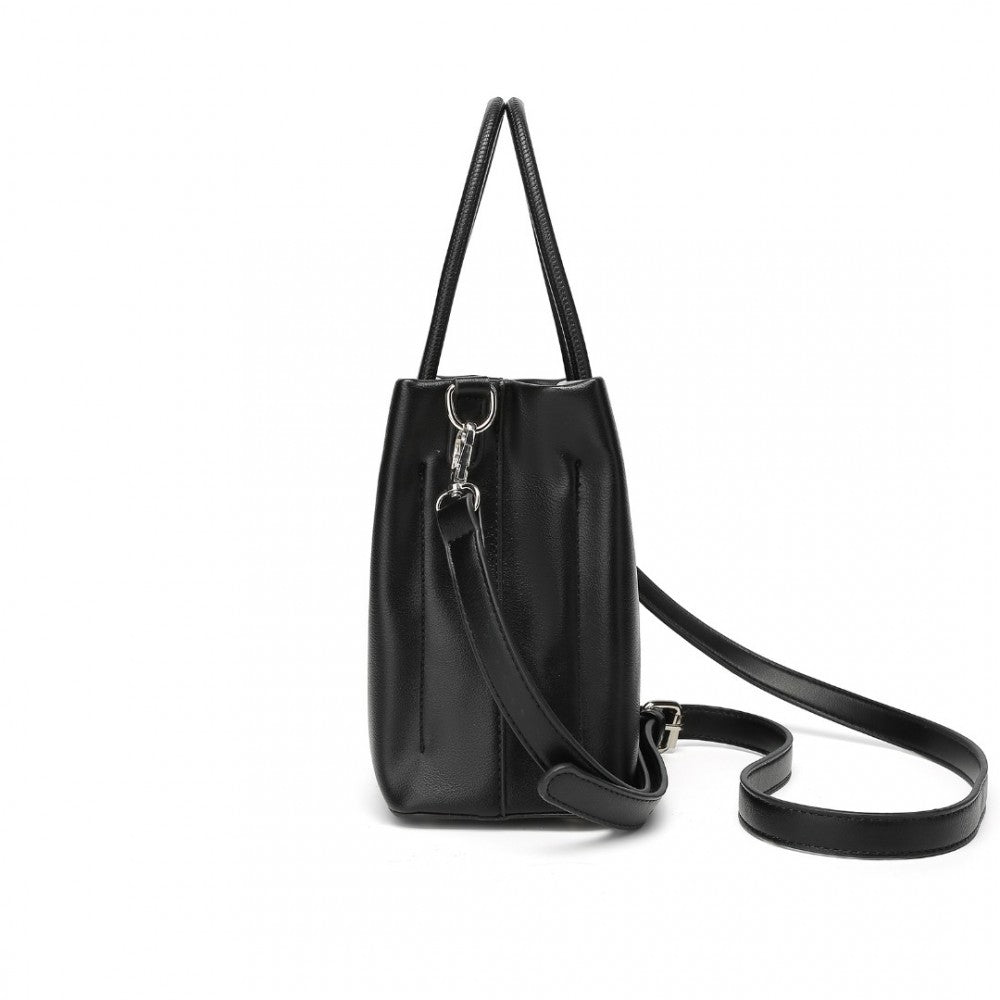 LB2367 - MISS LULU STYLISH PU LEATHER HANDBAG WITH MULTI-COMPARTMENT DESIGN - BLACK